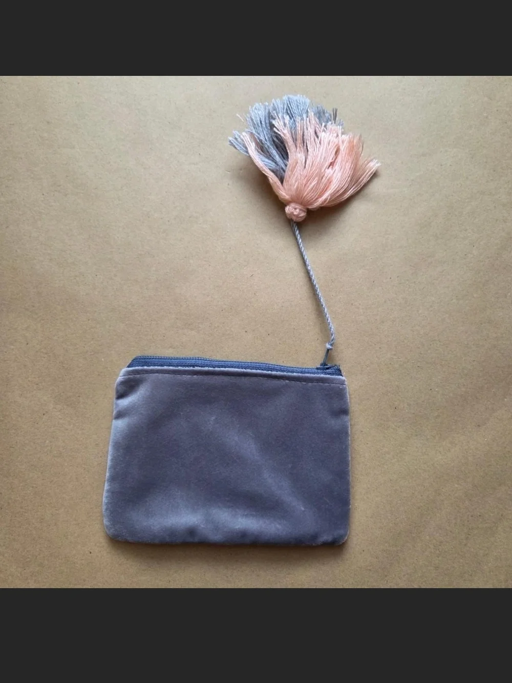 Grey Suede Coin Purse with Pink and Green Floral Embroidery